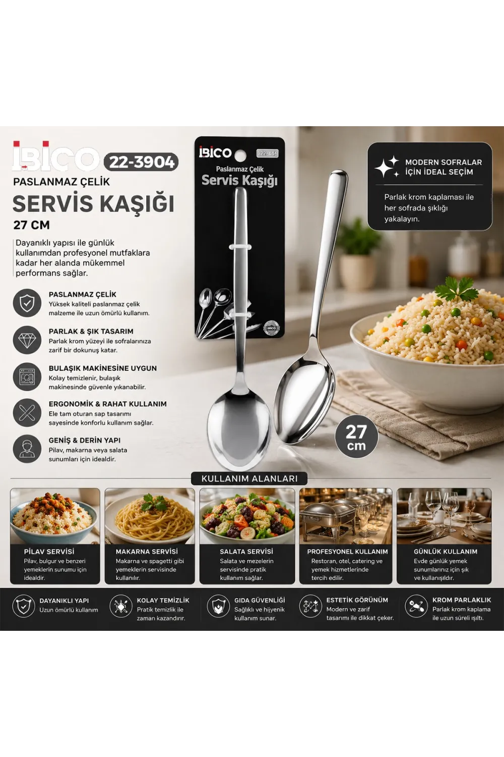 İbico İ22-446 ( 27cm ) ( Krom ) ( Metal ) ( Servis Kaşık )*12x10