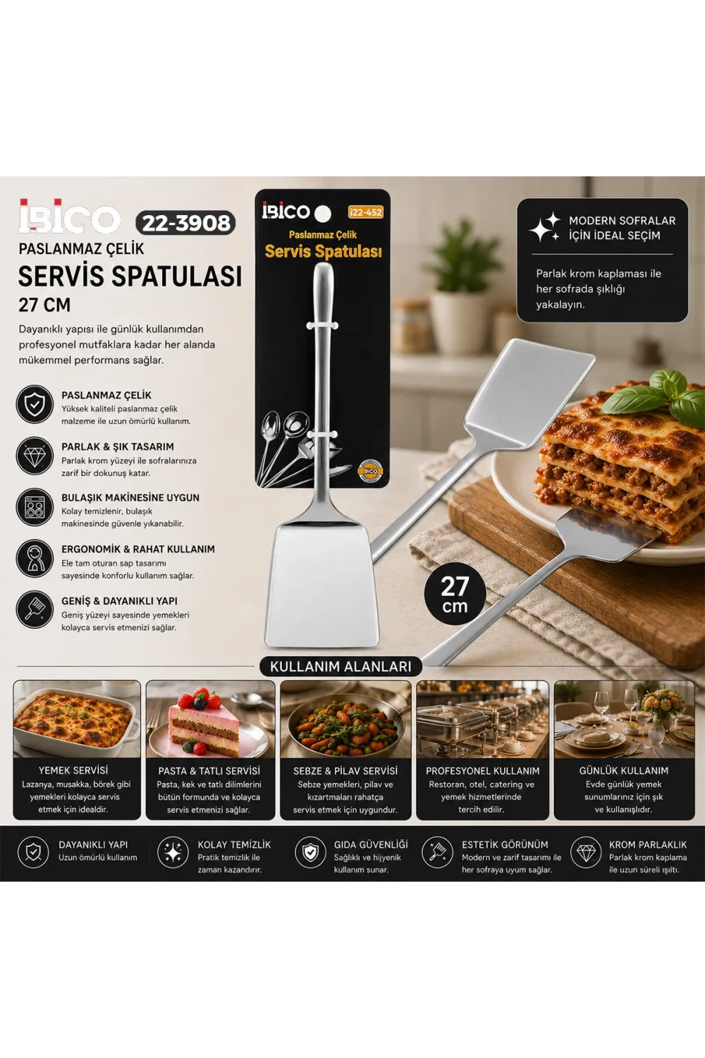 İbico İ22-452 ( 27cm ) ( Krom ) ( Metal ) ( Servis Spatula )*12x10