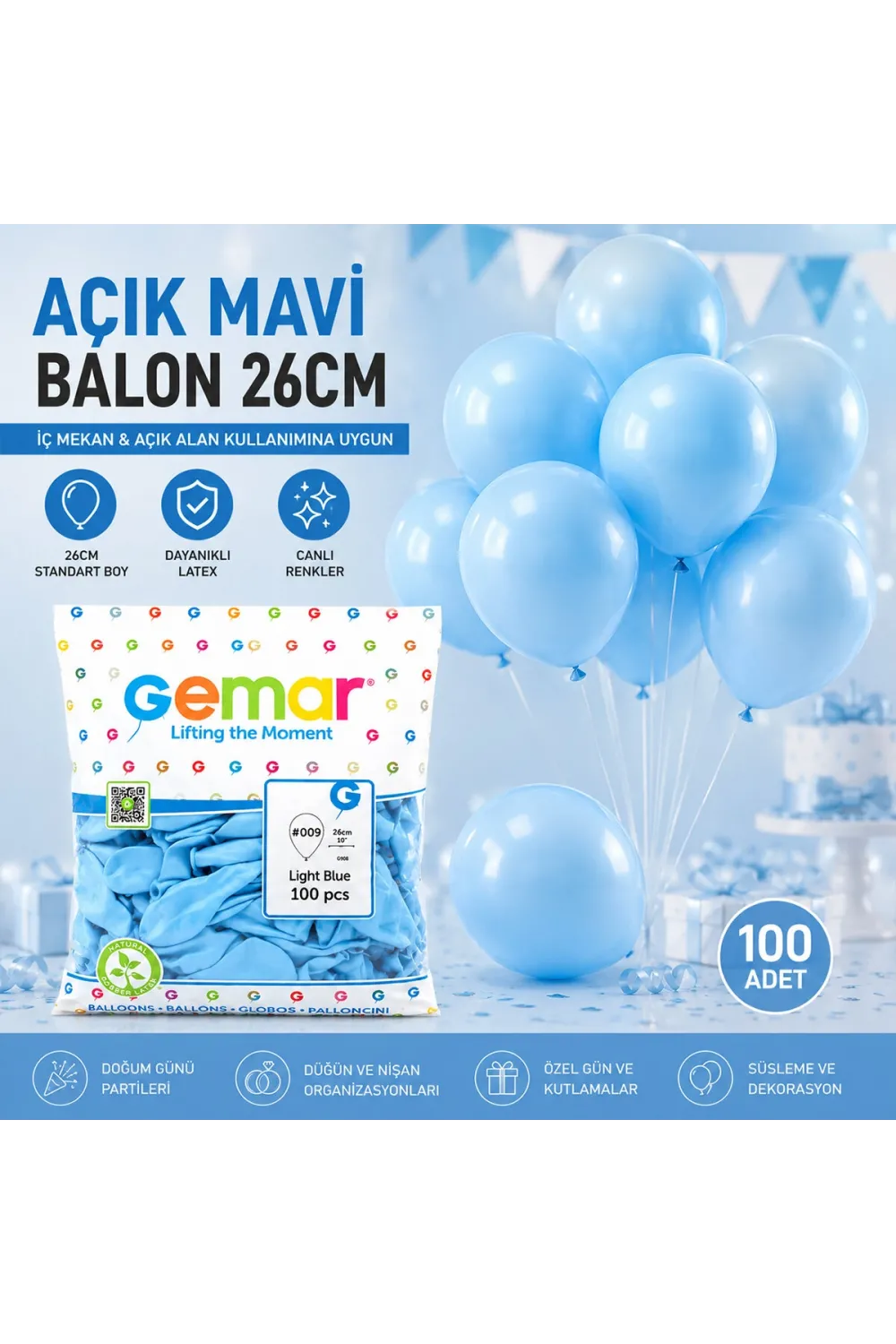 İç Mekan - Açık Mavi Balon 10 Inc - 26cm - 100pcs