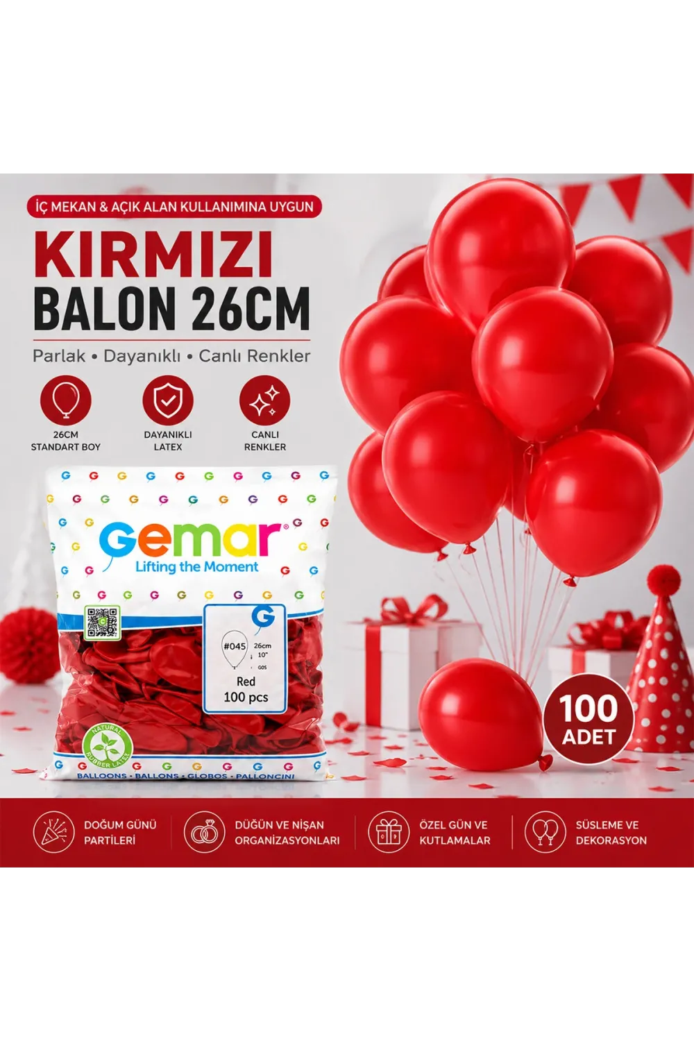 İç Mekan - Kırmızı Balon 10 Inc - 26cm - 100pcs