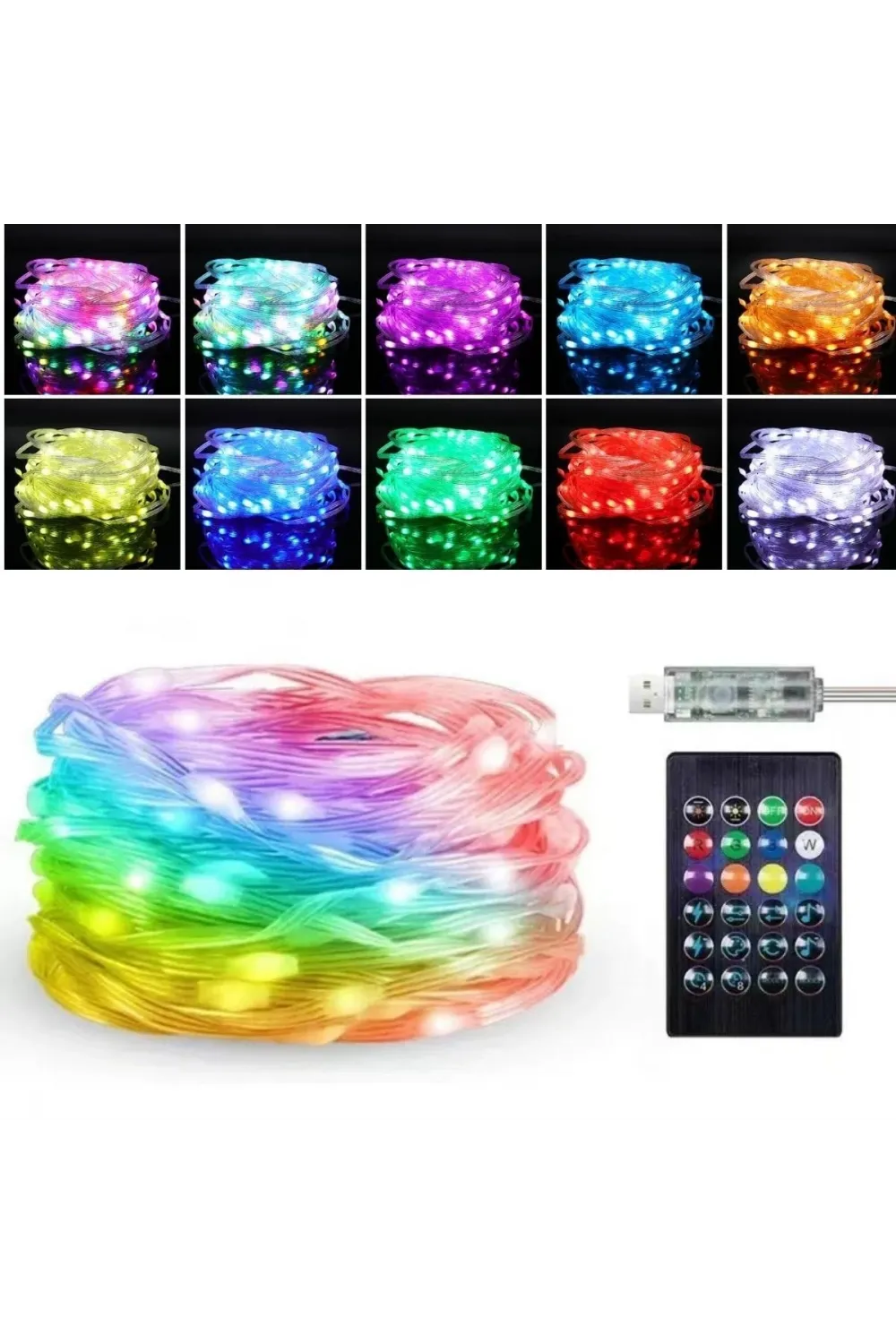 10 MT Uzaktan Kumandalı USB LED Işık – Çok Modlu Dekoratif Ortam Aydınlatmas