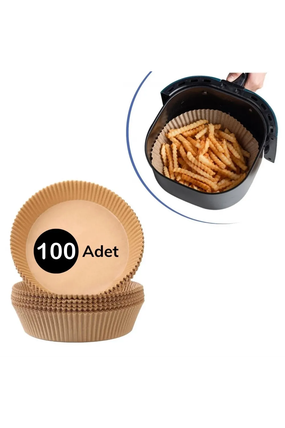100 Adet  Air Fryer Pişirme Kağıdı Tek Kullanımlık  Yağlı Kağıdı Yuvarlak Tabak Model