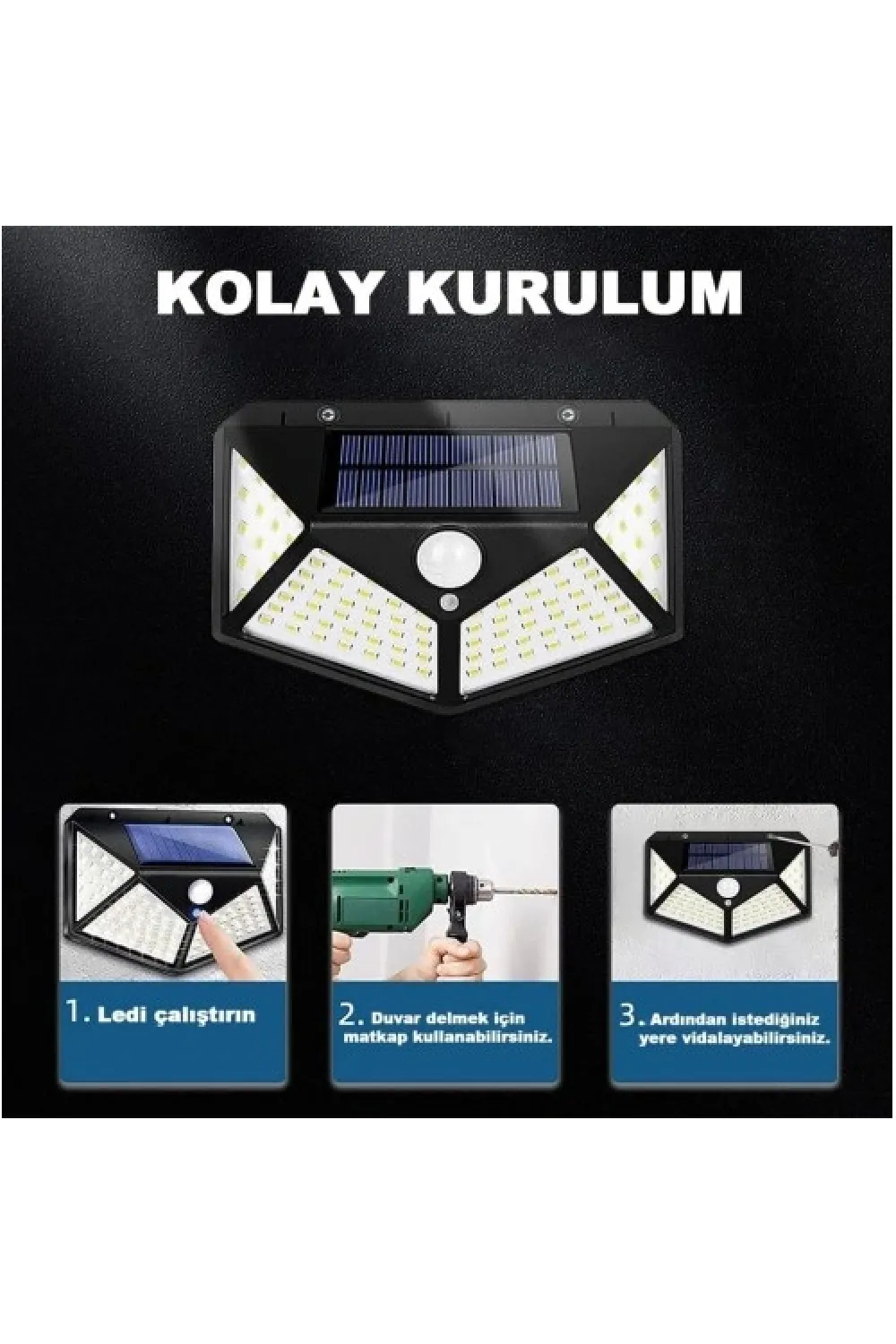 100 Led Dış Mekan Solar Aydınlatma Fotoselli Solar Lamba