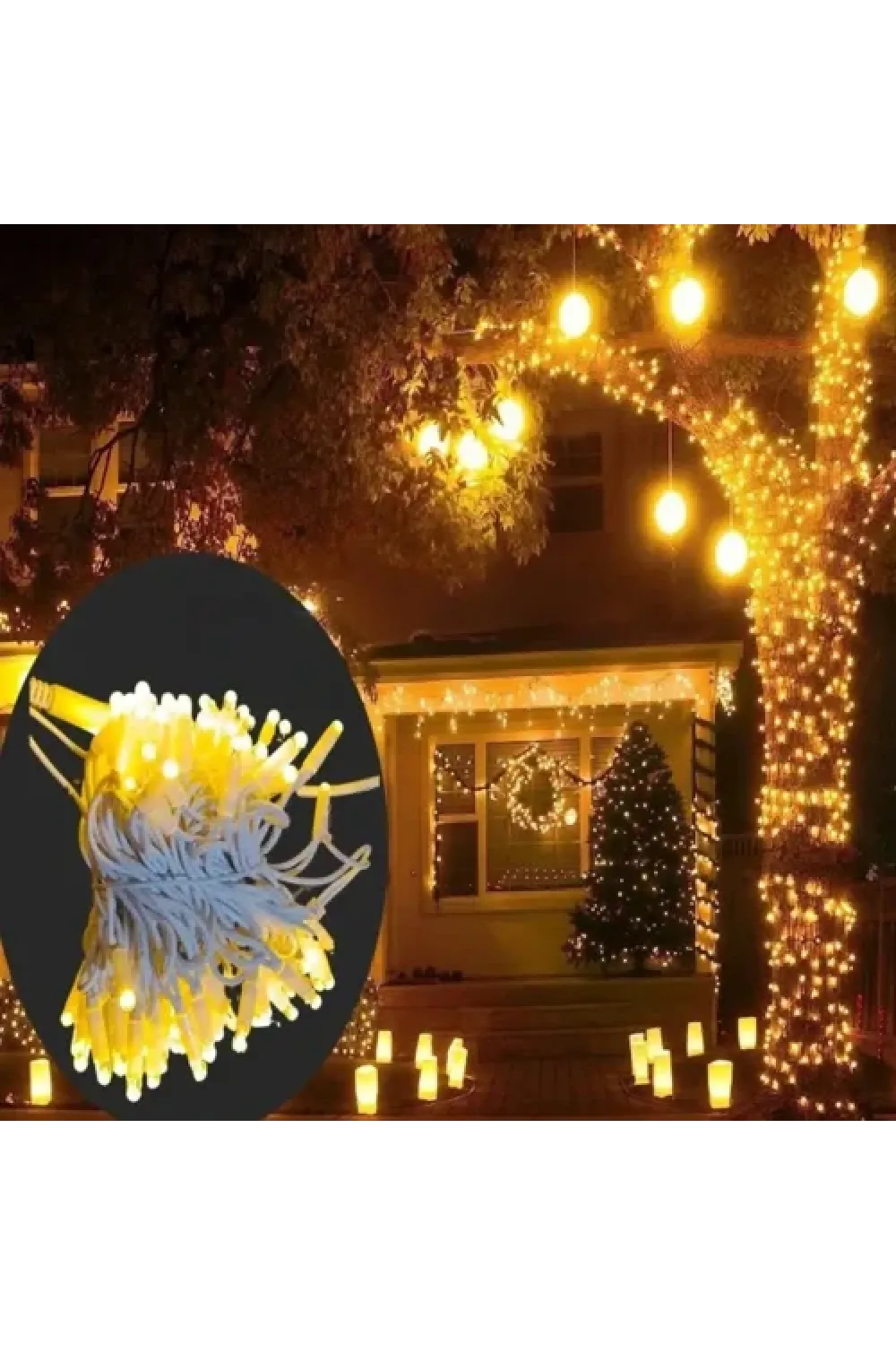 10m 100 Led IP65 Dış Mekan Led Işık Beyaz Kablo