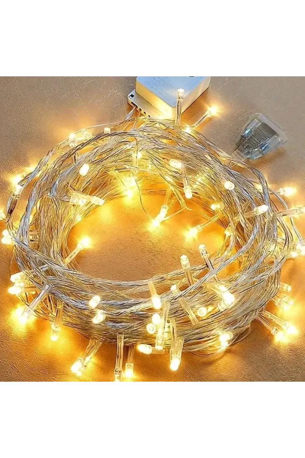 10m 60 LED Pilli 2 Kademeli Gün Işığı Şeffaf Kablo