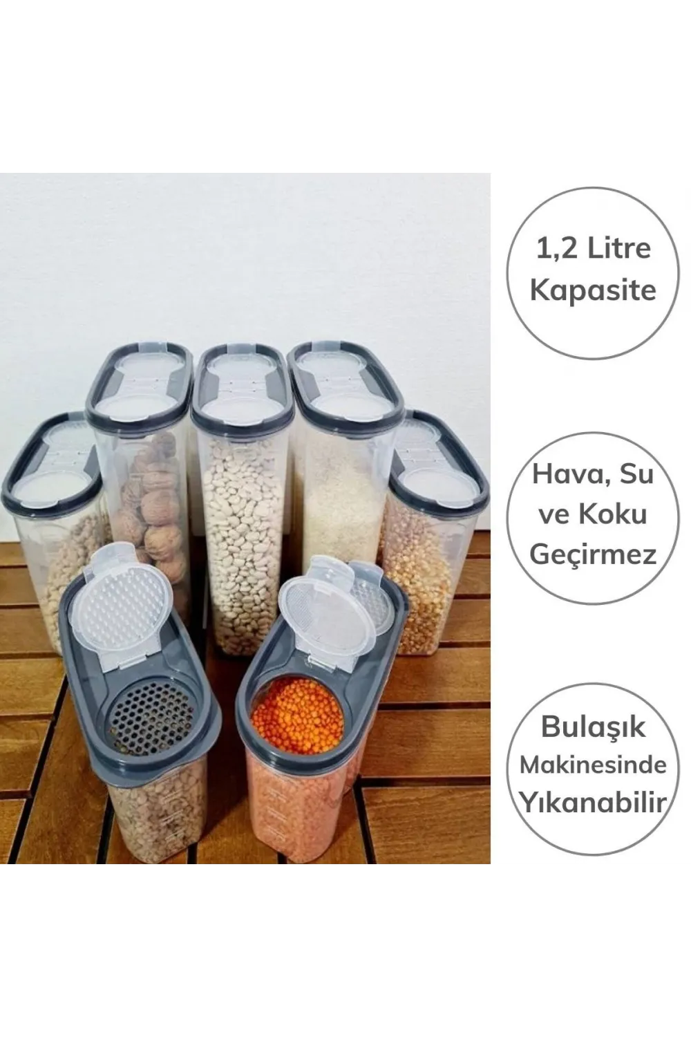 2 Kapaklı Ölçekli Erzak Saklama Kabı - 1,2 Litre - SA930