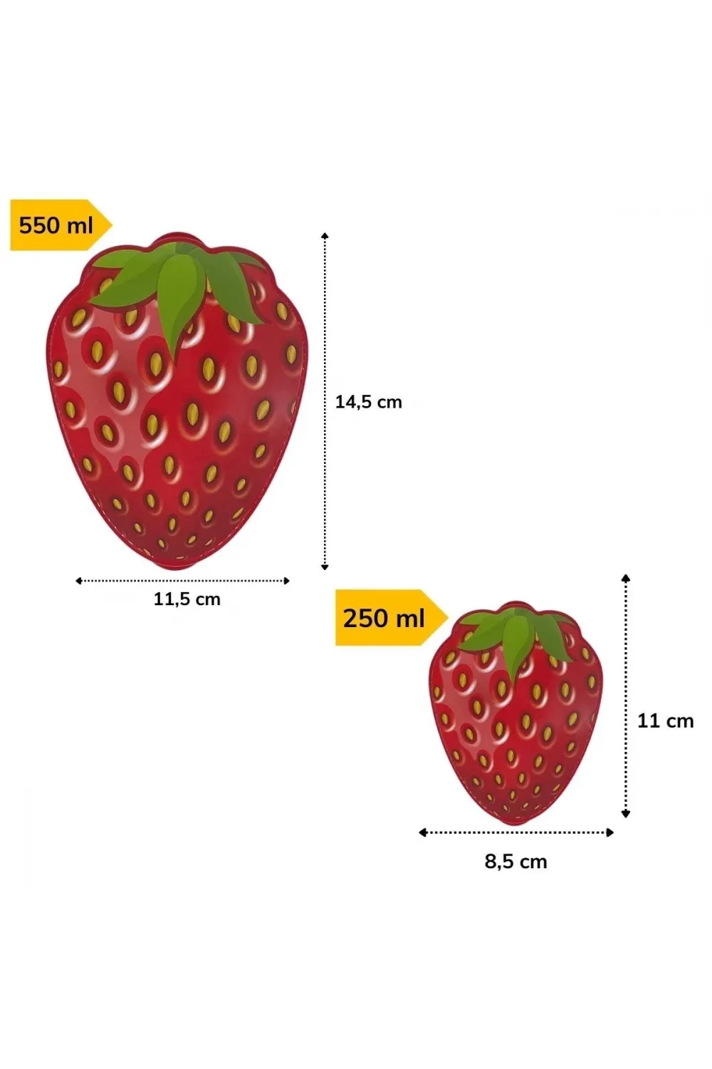 2li İç İçe Geçebilen Çilek Model Saklama ve Beslenme Kabı Seti (550 ml + 250 ml)