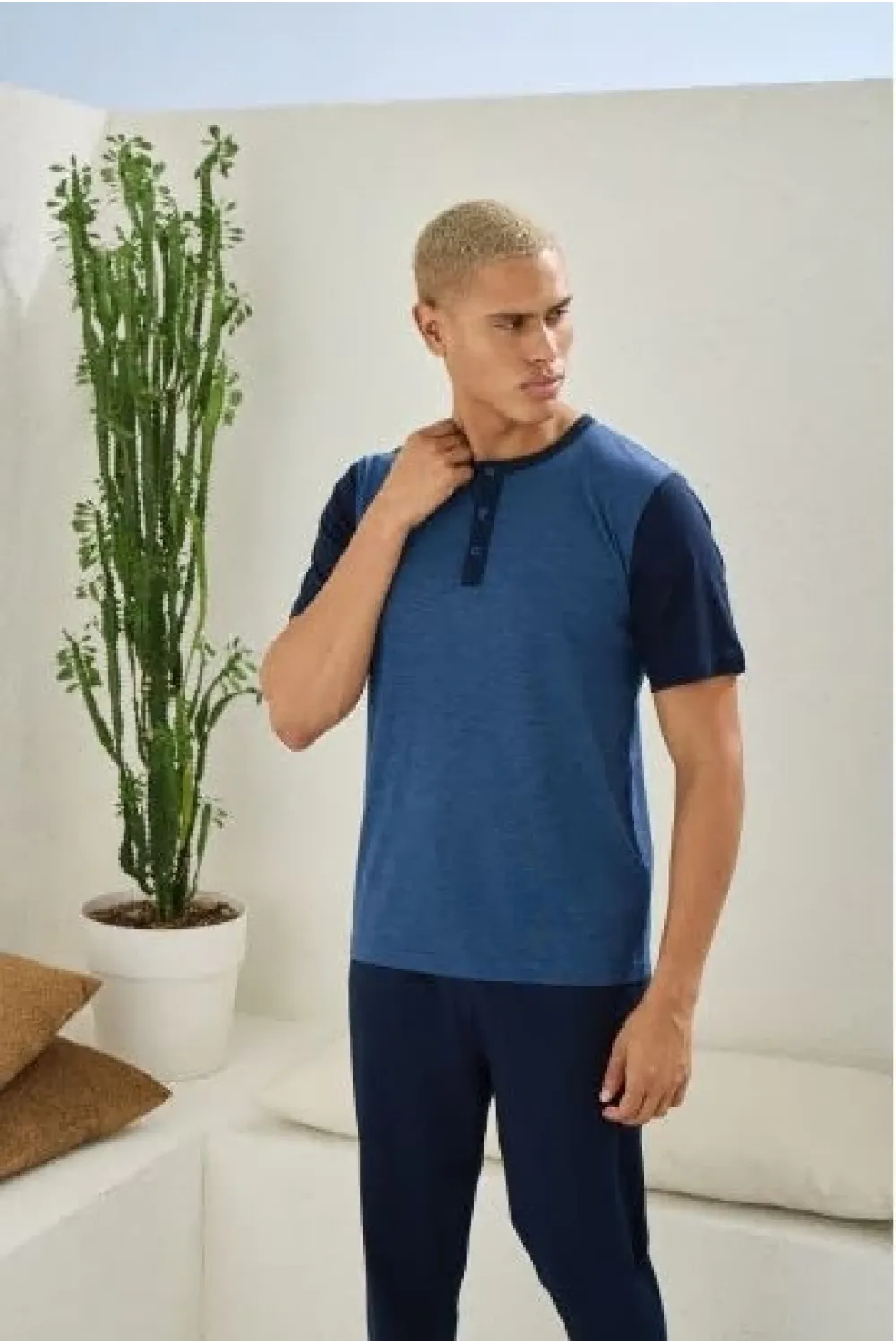 ieg™  2205 Erkek Battal Midi Yaka Pijama Takım