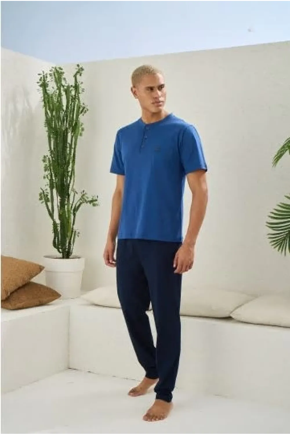ieg™  2207 Erkek Battal Midi Yaka Pijama Takım