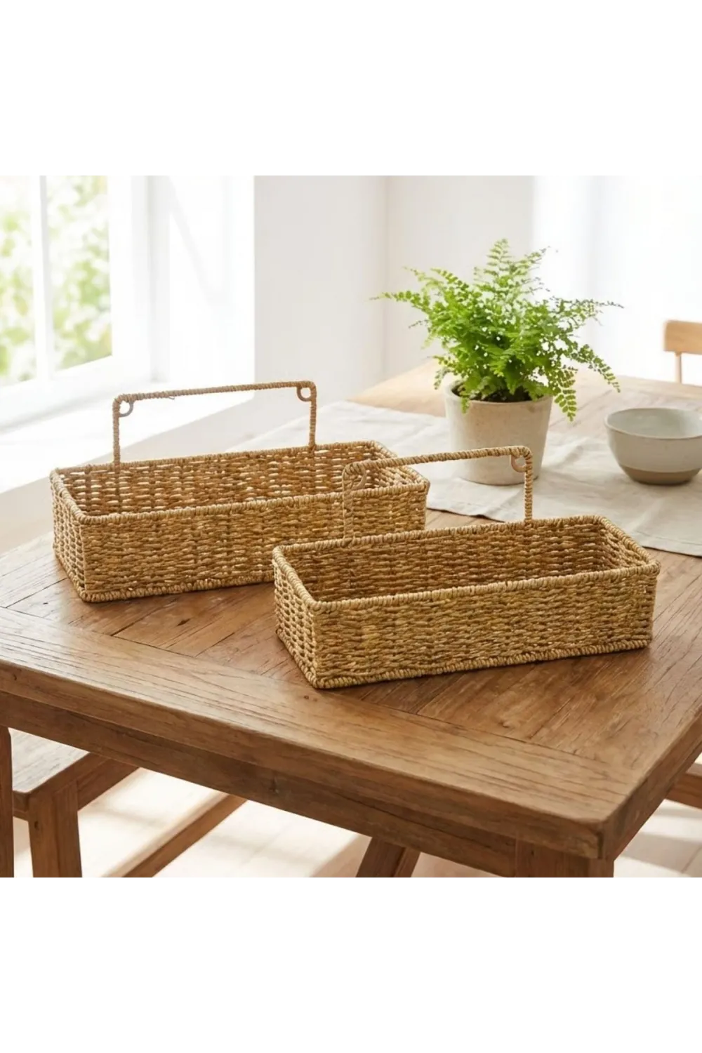 2’li Duvar Askılı Plastik Rattan Organizer – Dikdörtgen Hasır Görünümlü Mutfak Raf Sepeti, Banyo ve Ev İçi Düzenleme Ünitesi