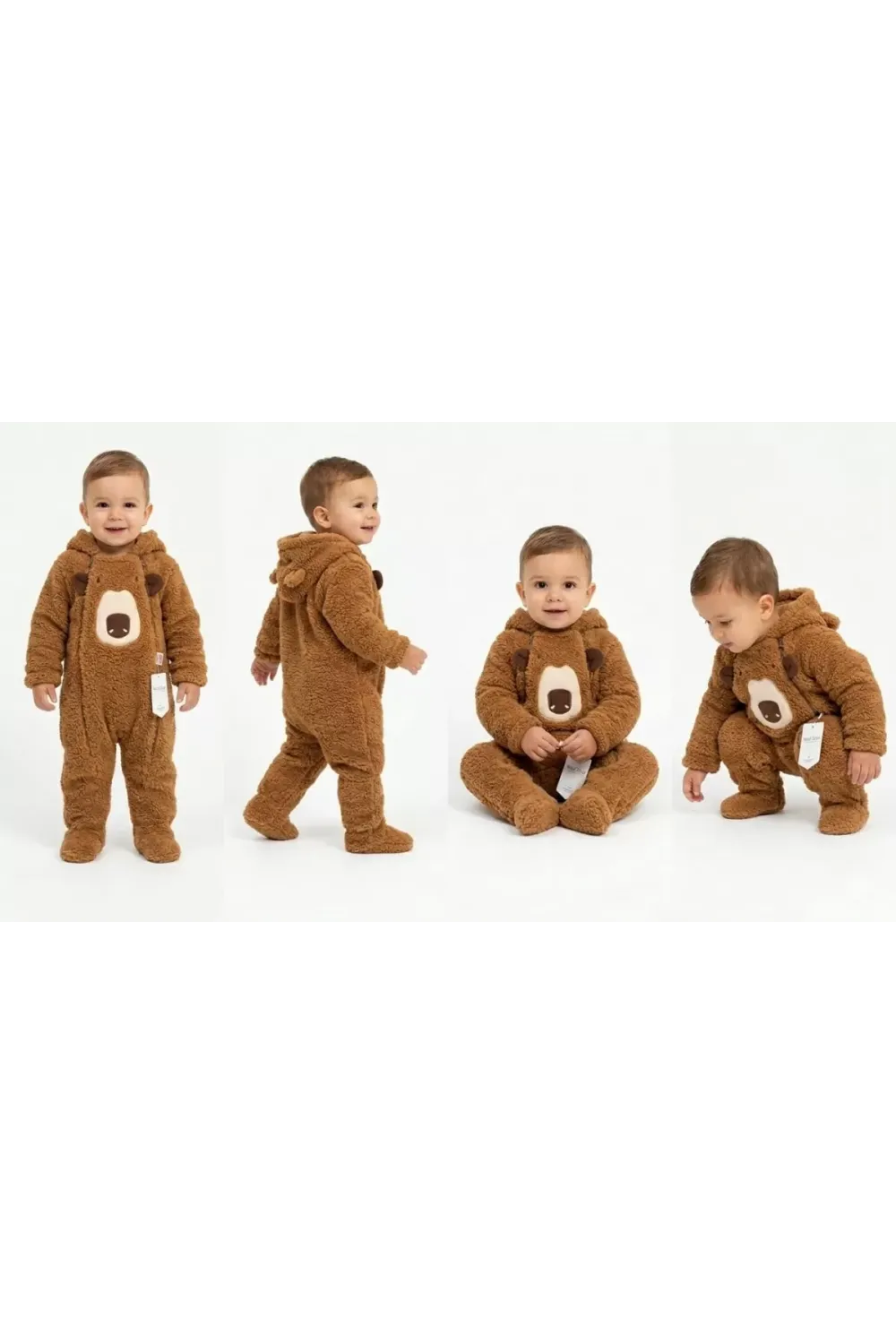 3/12 Ay Peluş Kumaş Çift Fermuarlı Bebek Tulumu