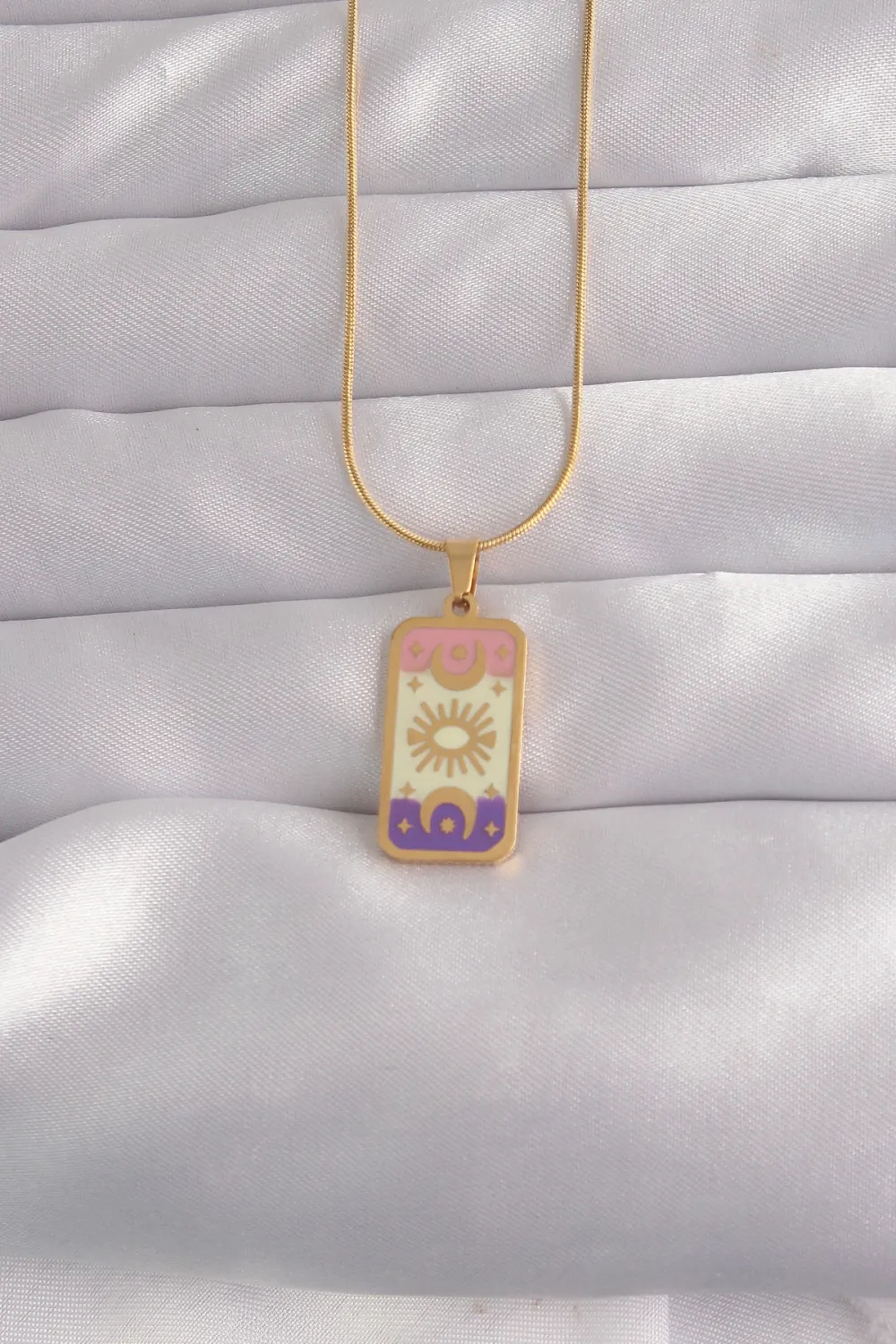 316L Çelik Gold Renk Karışık Mineli Ay Figür Tarot Kolye TJ-BKO9032