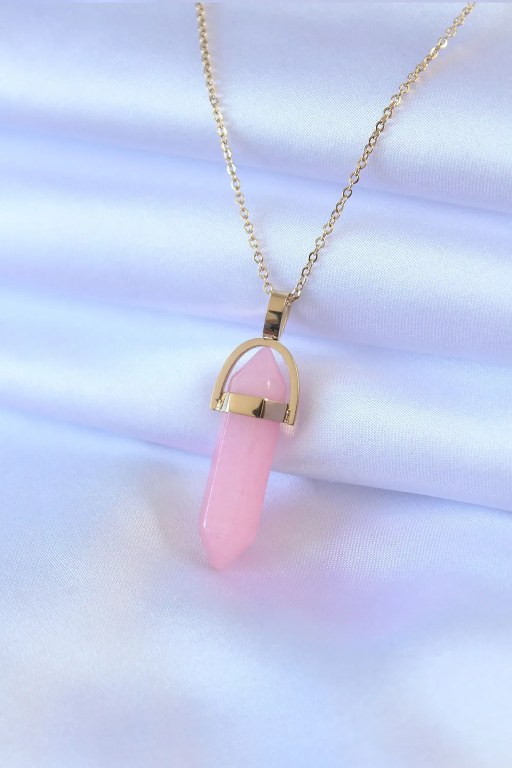 316L Çelik Gold Renk Kristal Pembe Taş Model Kadın kolye TJ-BKO7472