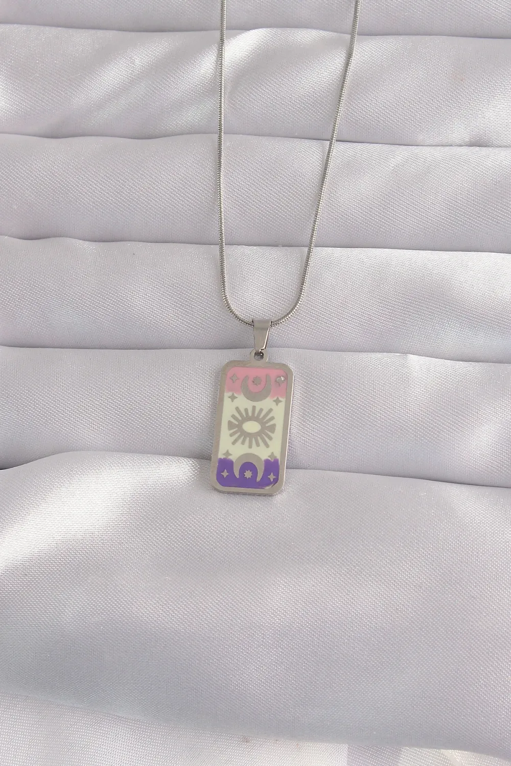 316L Çelik Gümüş Renk Karışık Mineli Ay Figür Tarot Kolye TJ-BKO9044