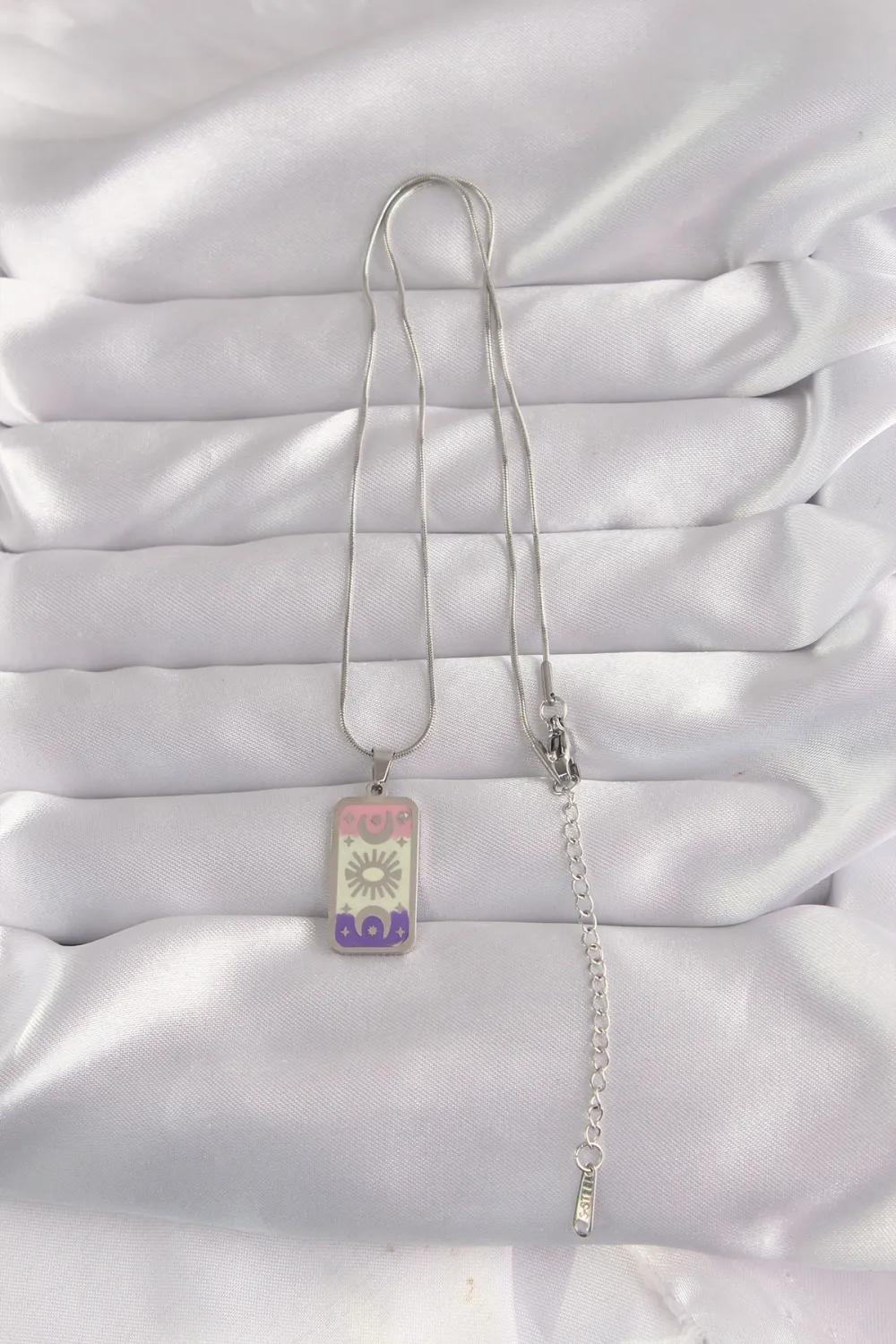316L Çelik Gümüş Renk Karışık Mineli Ay Figür Tarot Kolye TJ-BKO9044