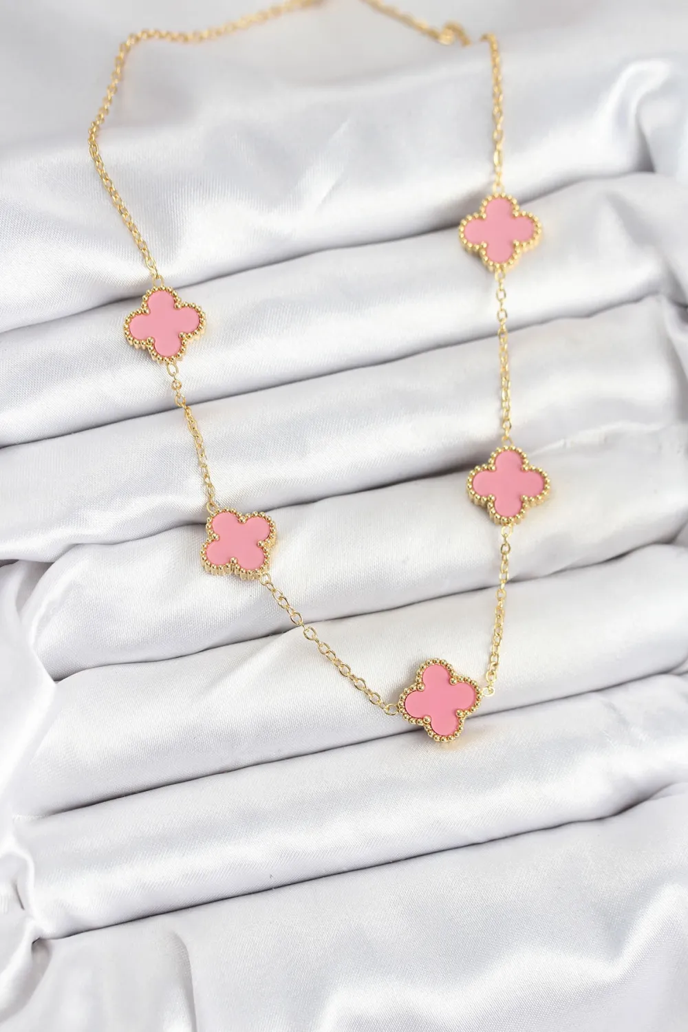 316L Çelik Zincir Gold Pembe Renk Yonca Kadın Kolye TJ-BKO10583