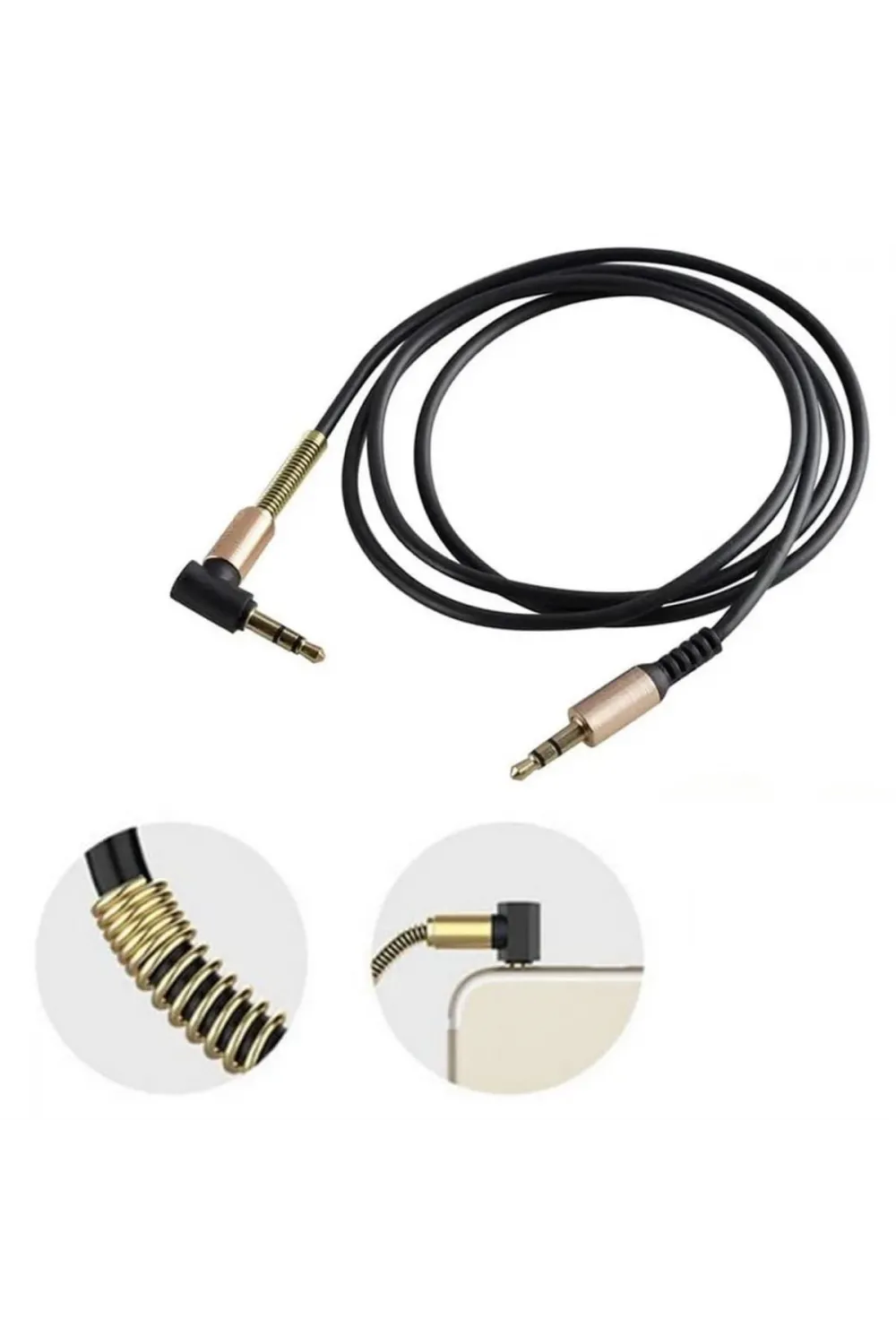 3.5mm AUX Kablosu Jak Erkek Erkek L Tipi 1 Metre Ses Aktarım Kablosu