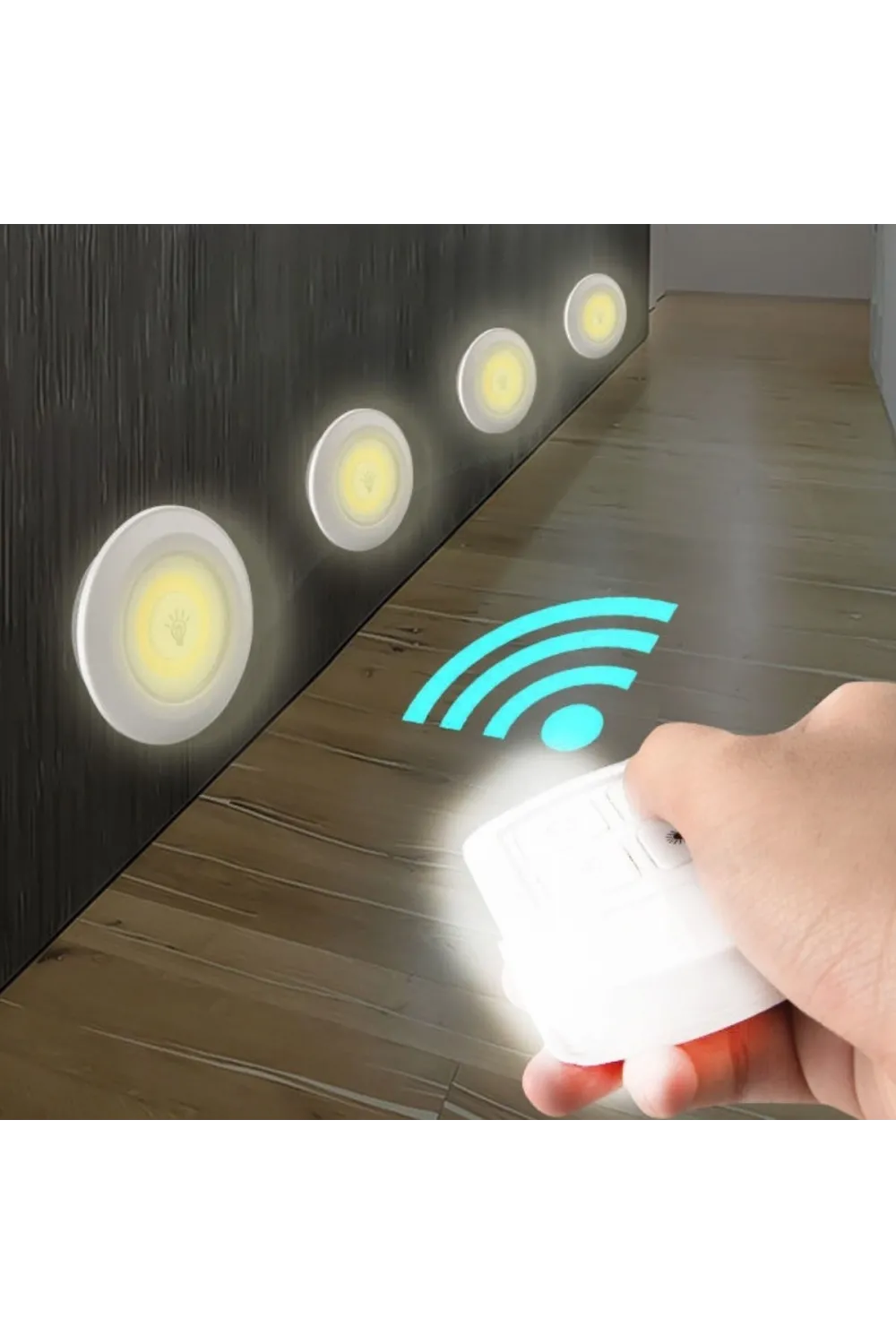 3lü Uzaktan Kumandalı Pilli Yapışkanlı Kablosuz Led Spot Lambalar