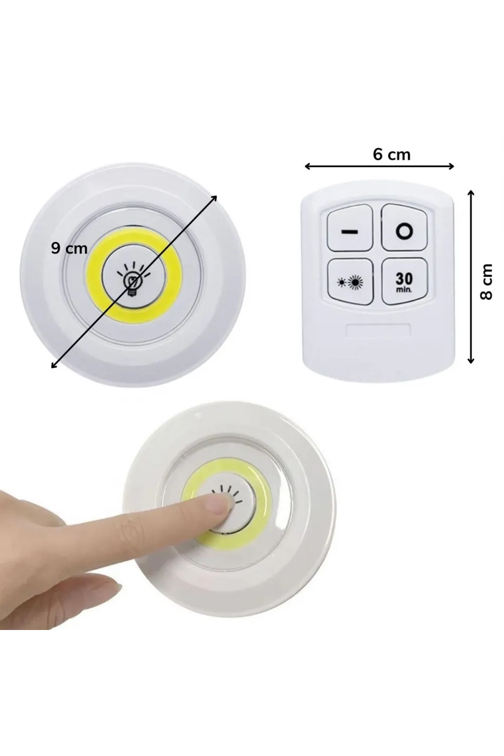 3lü Uzaktan Kumandalı Pilli Yapışkanlı Kablosuz Led Spot Lambalar