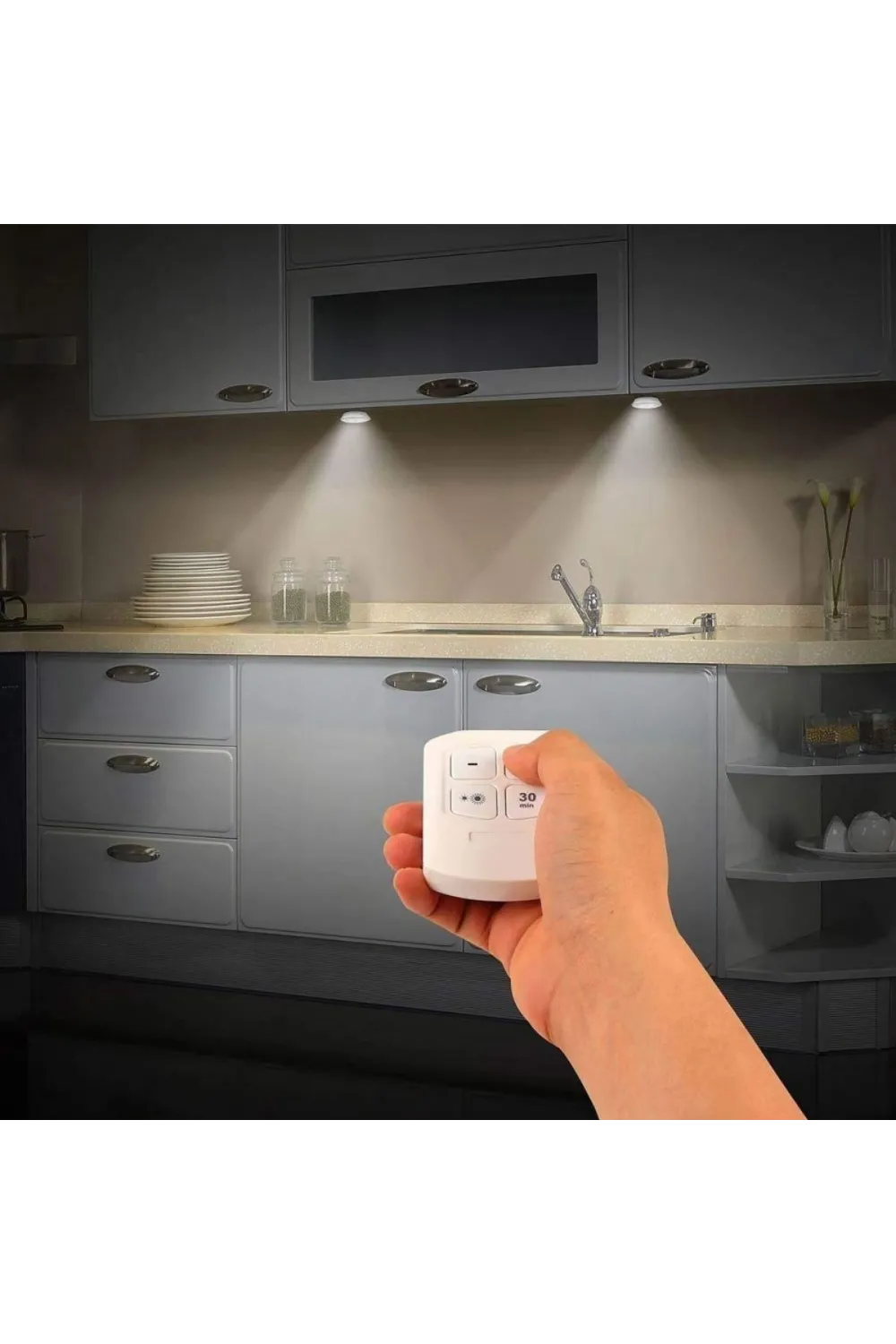 3lü Uzaktan Kumandalı Pilli Yapışkanlı Kablosuz Led Spot Lambalar