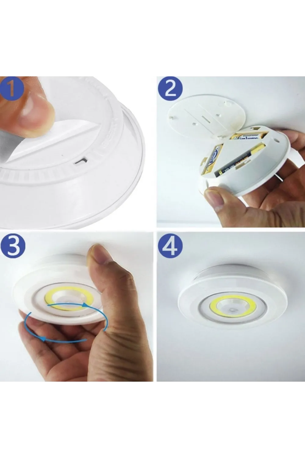 3lü Uzaktan Kumandalı Pilli Yapışkanlı Kablosuz Led Spot Lambalar