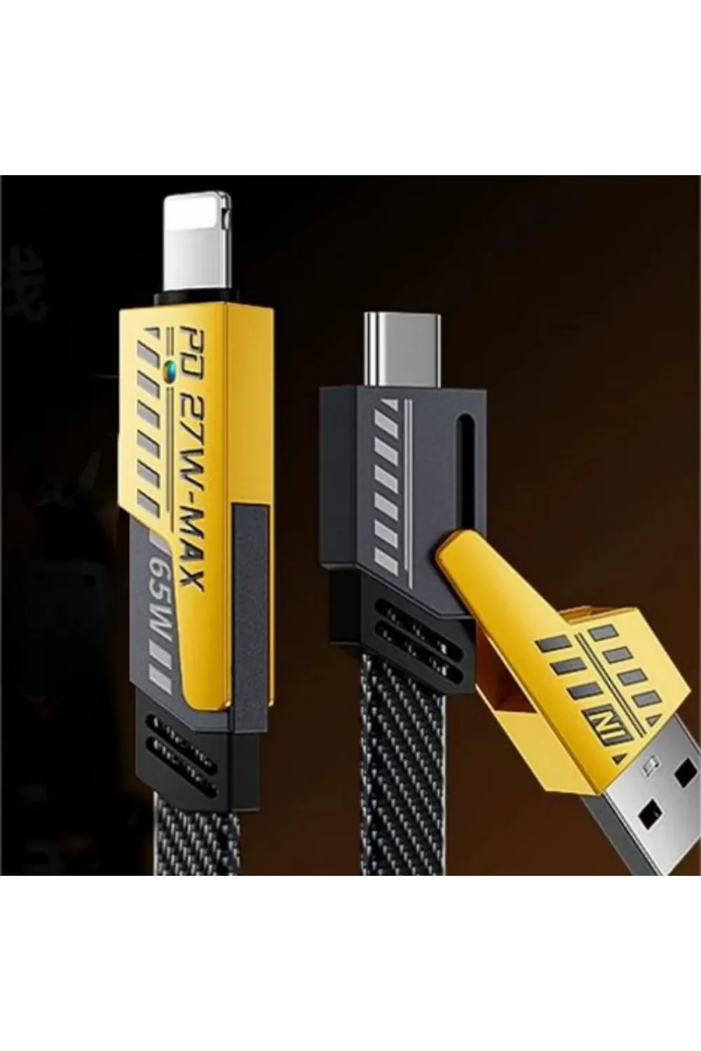 4in1 65W Hızlı Şarj Kablosu – Type-C to USB-A + Type-C to Lightning, 27W PD Destekli Çoklu Şarj Kablo