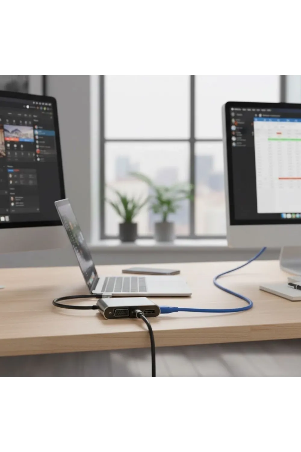 4’ü 1 Arada Type-C to Hub Dönüştürücü Adaptör – 4K Ultra HD HDMI & VGA Görüntü Aktarımı, PD Hızlı Şarj Destekli, USB Çoklayıcı