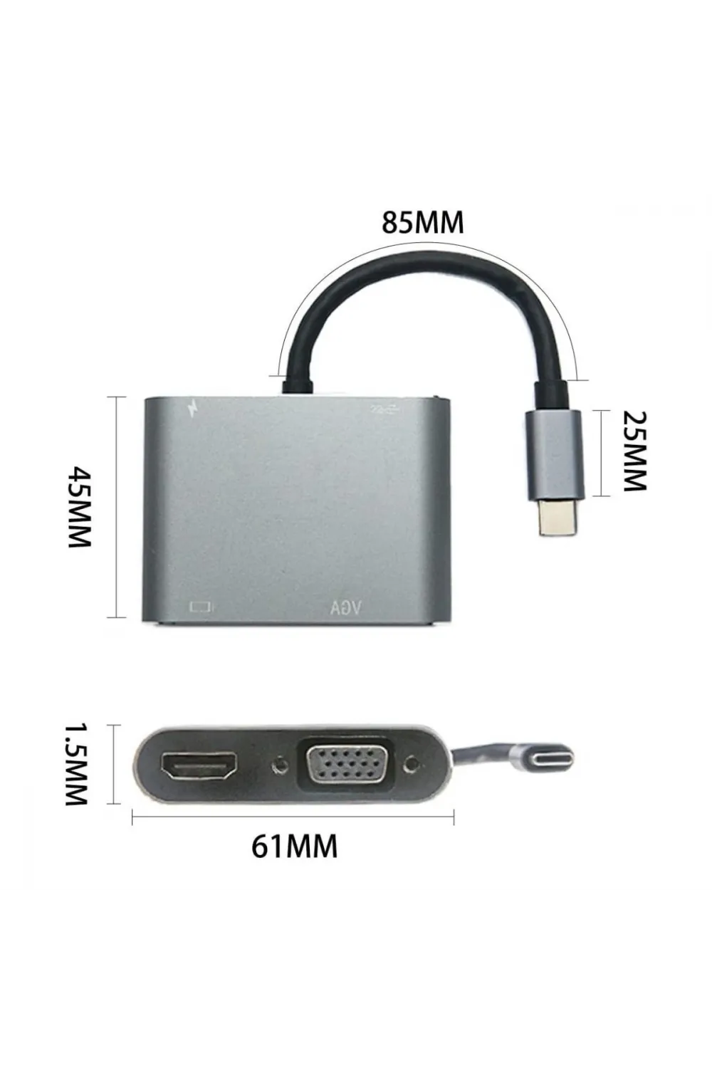 4’ü 1 Arada Type-C to Hub Dönüştürücü Adaptör – 4K Ultra HD HDMI & VGA Görüntü Aktarımı, PD Hızlı Şarj Destekli, USB Çoklayıcı