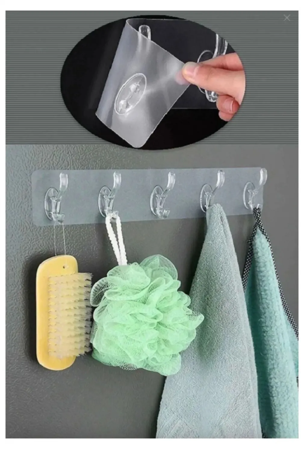 ieg™ 5li Kendinden Yapışkanlı Güçlü Şeffaf Askılık - Kapı Arkası Mutfak Duvar Banyo Askı