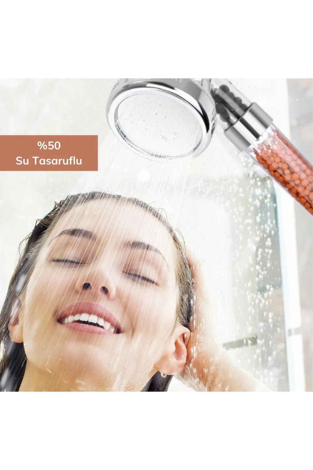 %50 Su Tasarruflu ve Arıtmalı Doğal Taşlı Banyo El Duş Başlığı