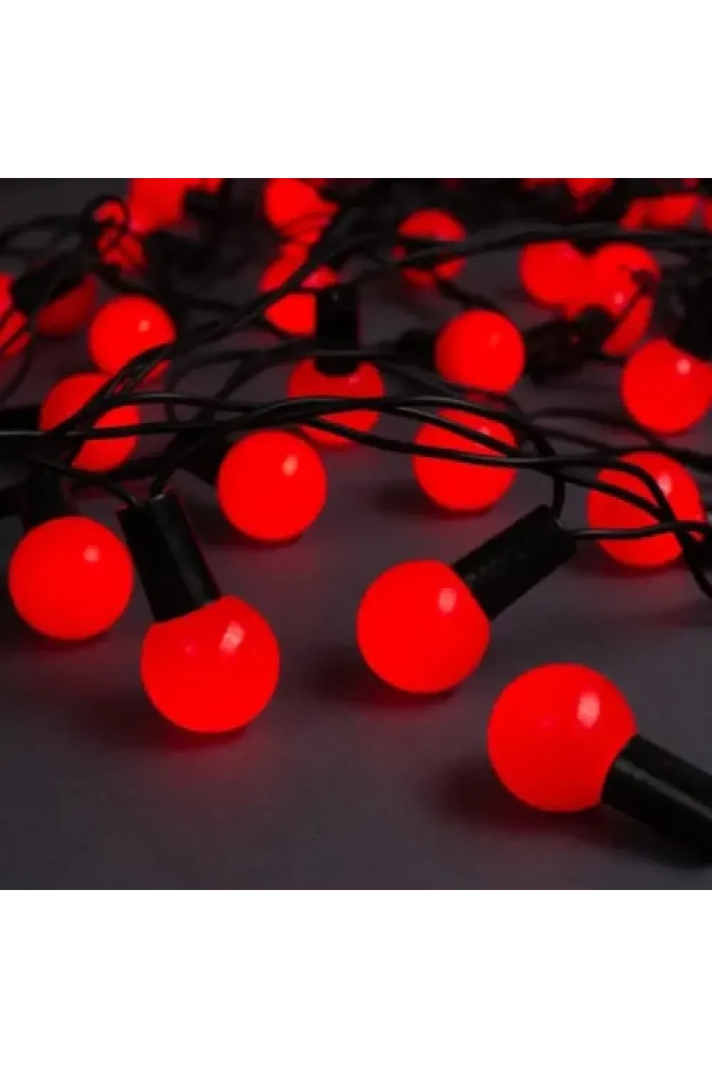 5m 28 LED Mini Top Işık Kırmızı - Fişli, Siyah Kablo