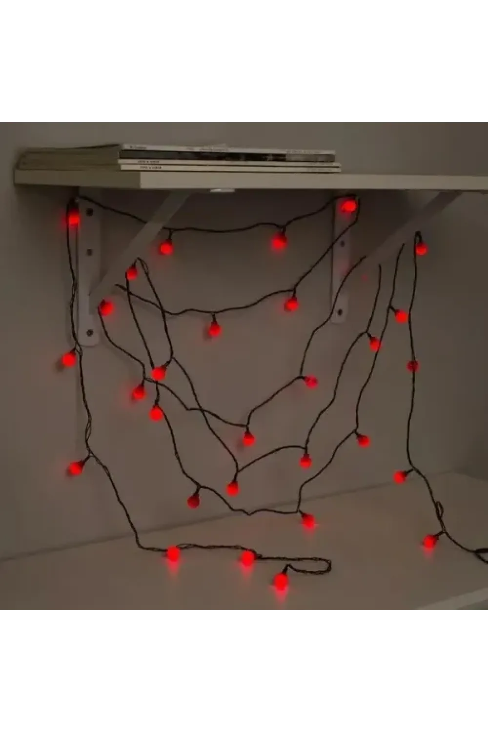 5m 28 LED Mini Top Işık Kırmızı - Fişli, Siyah Kablo