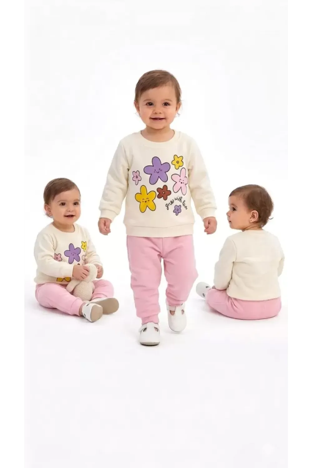 6/24 Ay Çiçek Baskılı Basic Bebek Takımı