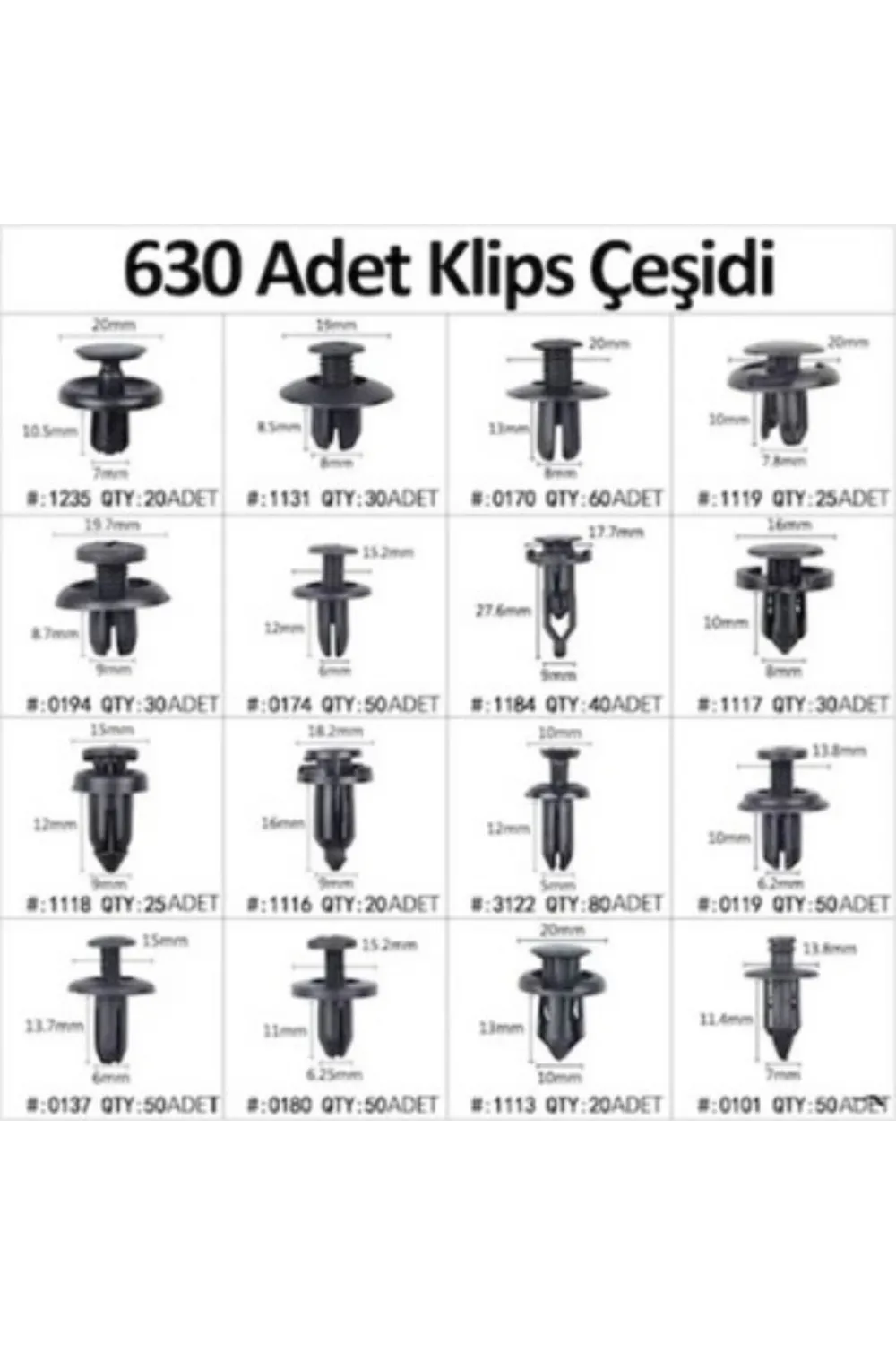 630 Adet Trim Klips Seti – Oto Panel, Kapı Döşeme, Tampon ve Pervaz İçin Evrensel Raptiye Bağlantı Elemanları