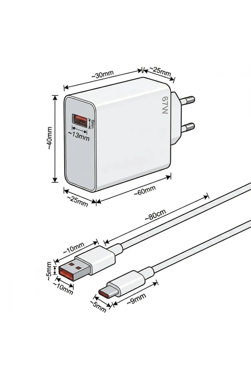 67W Hızlı Şarj Adaptörü USB to Type-C – PD Destekli, Akıllı Hızlı Şarj Başlığı, Güvenli Güç Adaptörü