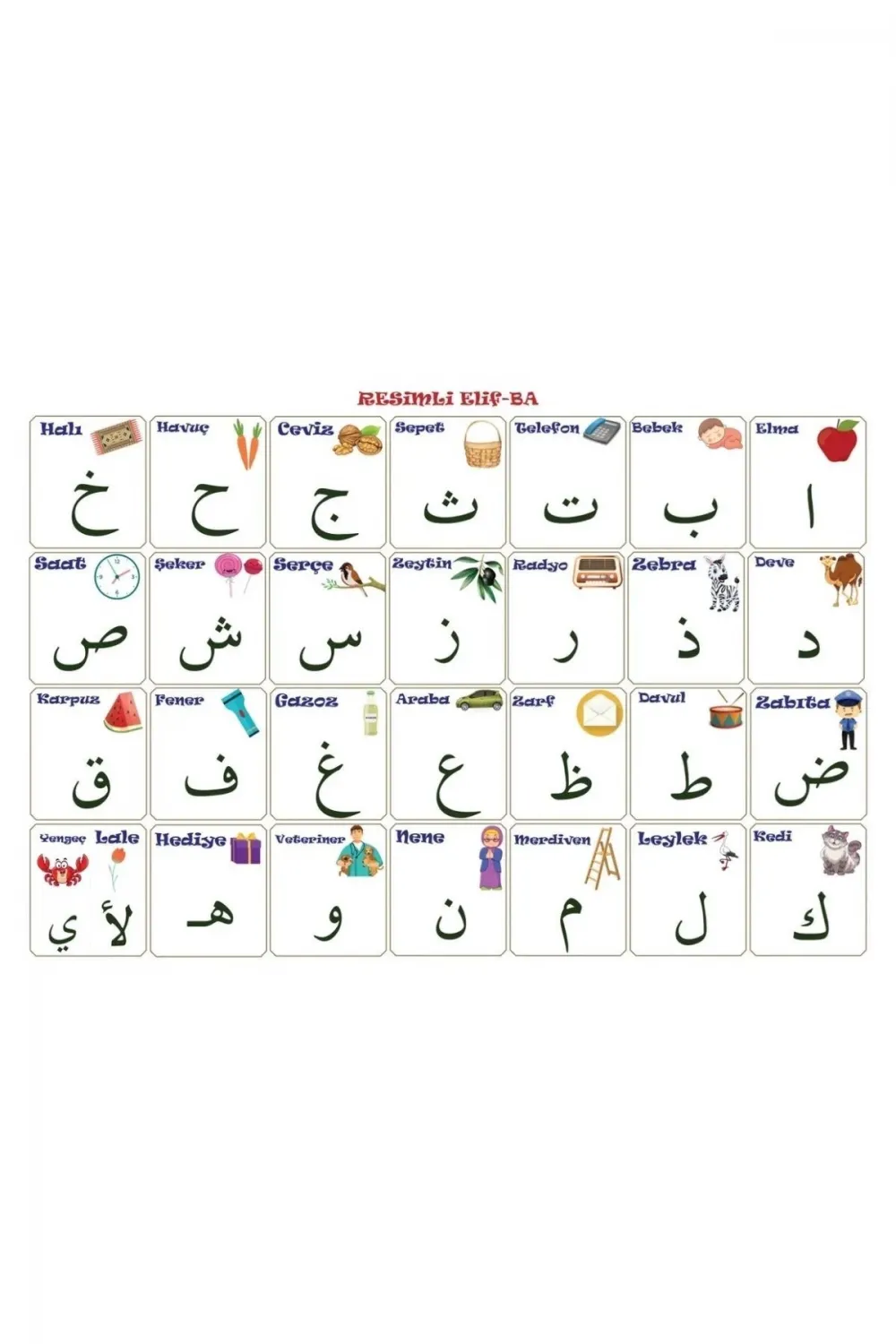 70x100 cm Statik Kağıt Elif-Ba Öğrenme Tahtası