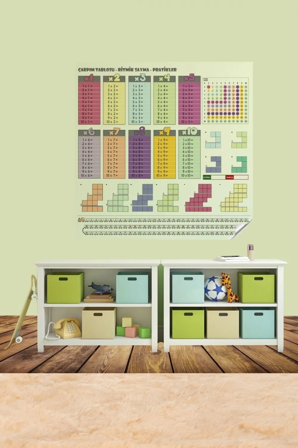 70x70cm Statik İz Bırakmaz Kağıt Renkli Çarpım Tablosu