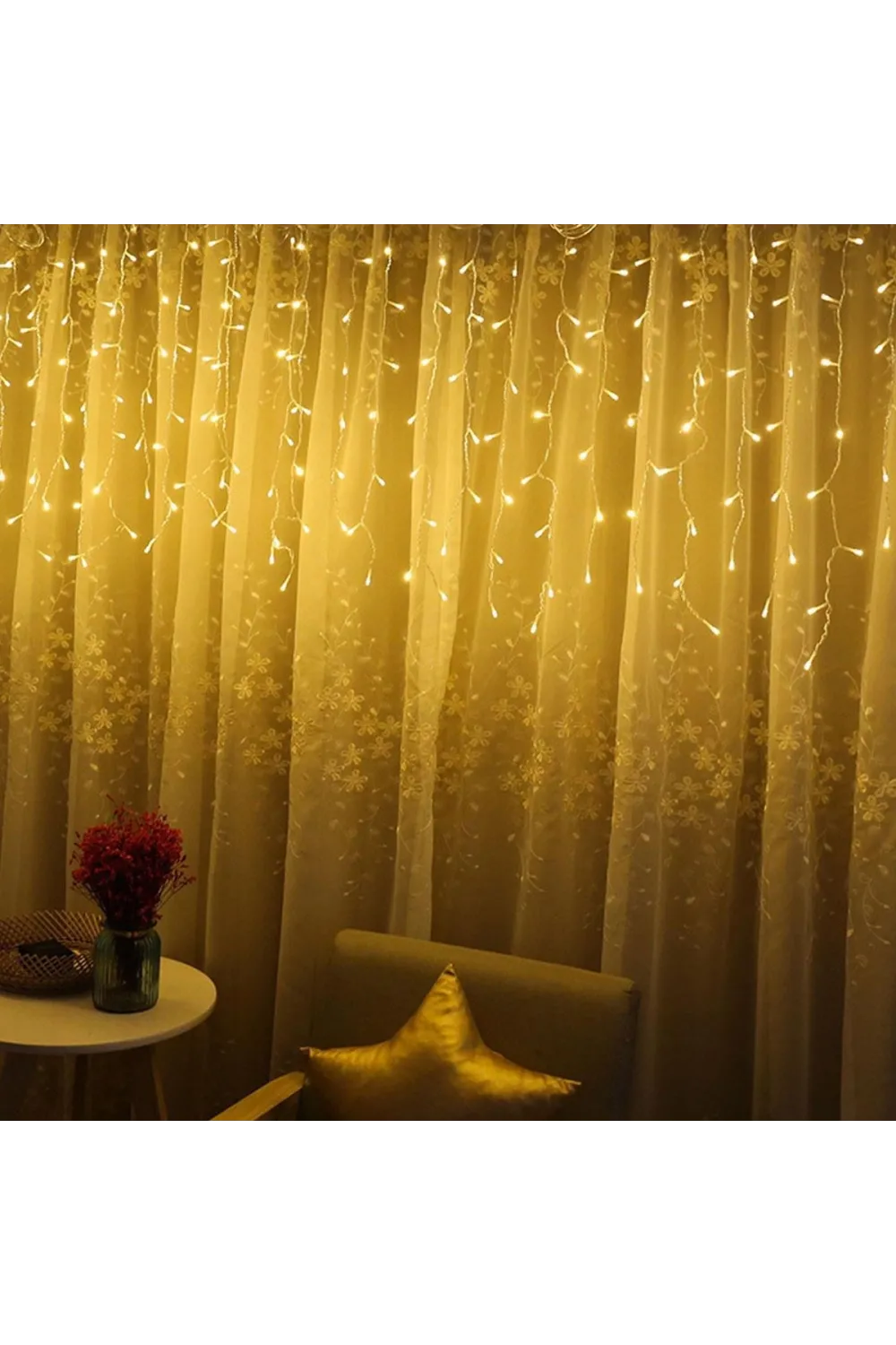 8 Fonksiyonlu 16 Saçaklı Perde Led 3 x 1 (Günışığı)