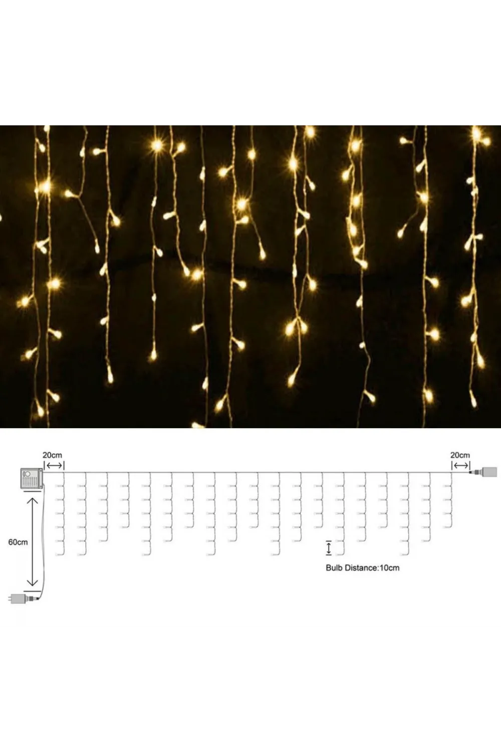 8 Fonksiyonlu 16 Saçaklı Perde Led 3 x 1 (Günışığı)