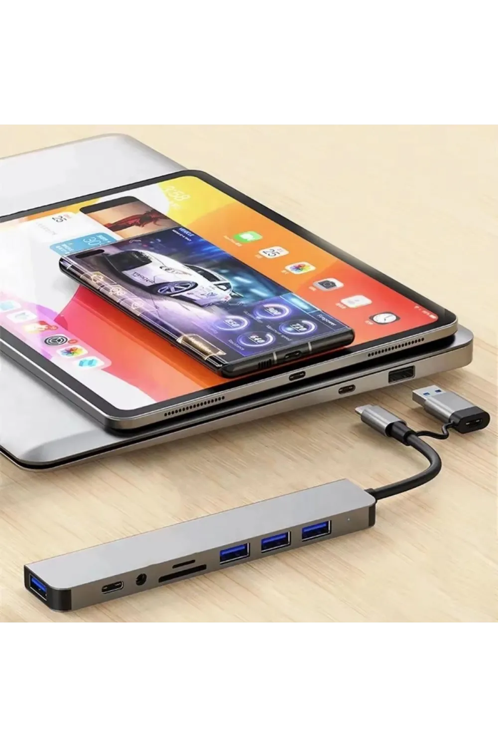 8 in 1 Usb Çevirici Notebook Macbook Type-C Uyumlu Görüntü Aktarıcı Hub