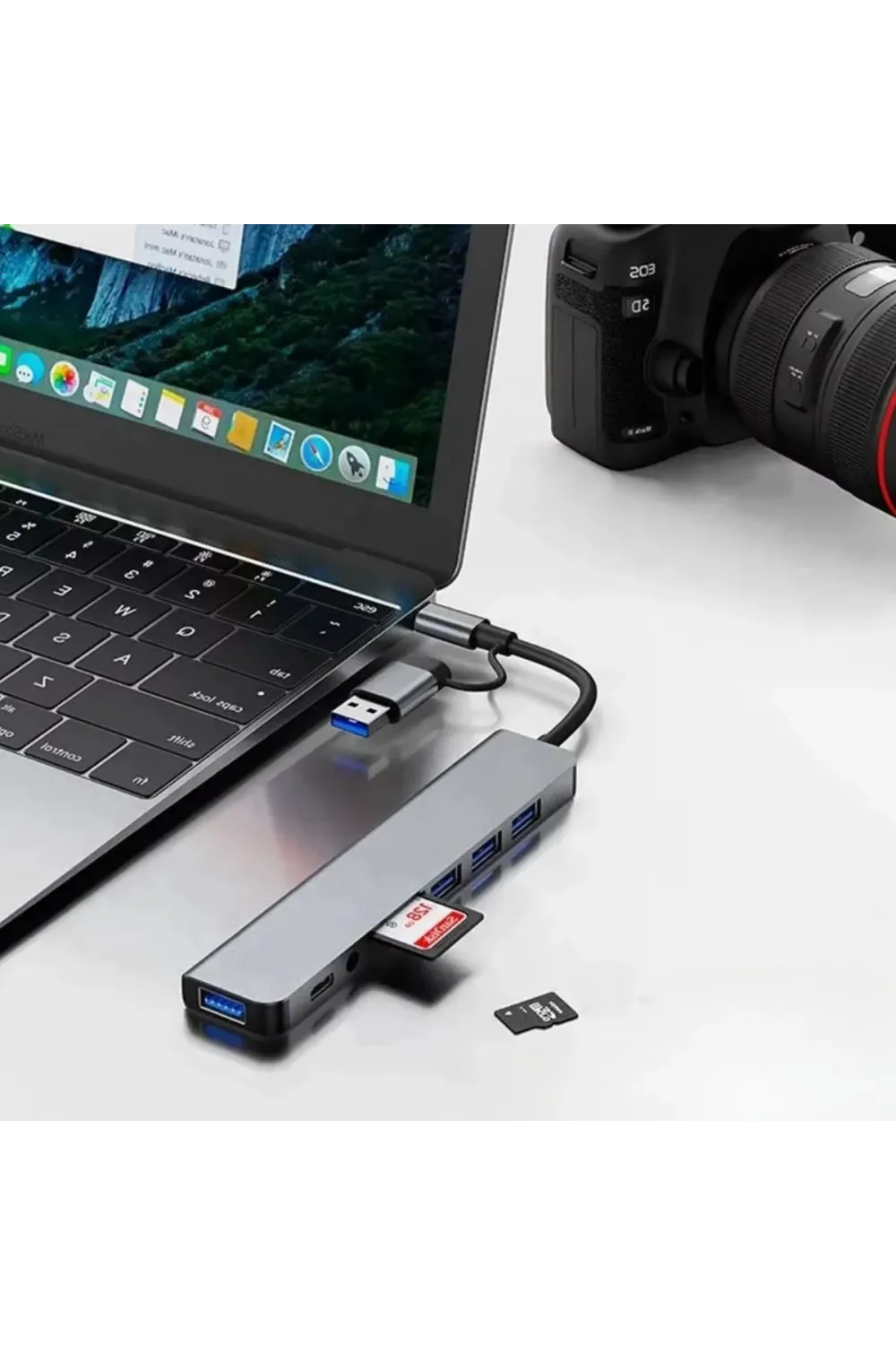 8 in 1 Usb Çevirici Notebook Macbook Type-C Uyumlu Görüntü Aktarıcı Hub