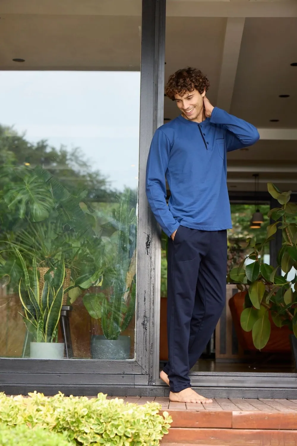 ieg™  9133  Erkek Midi Yaka Uzun Kollu Pijama Takımı