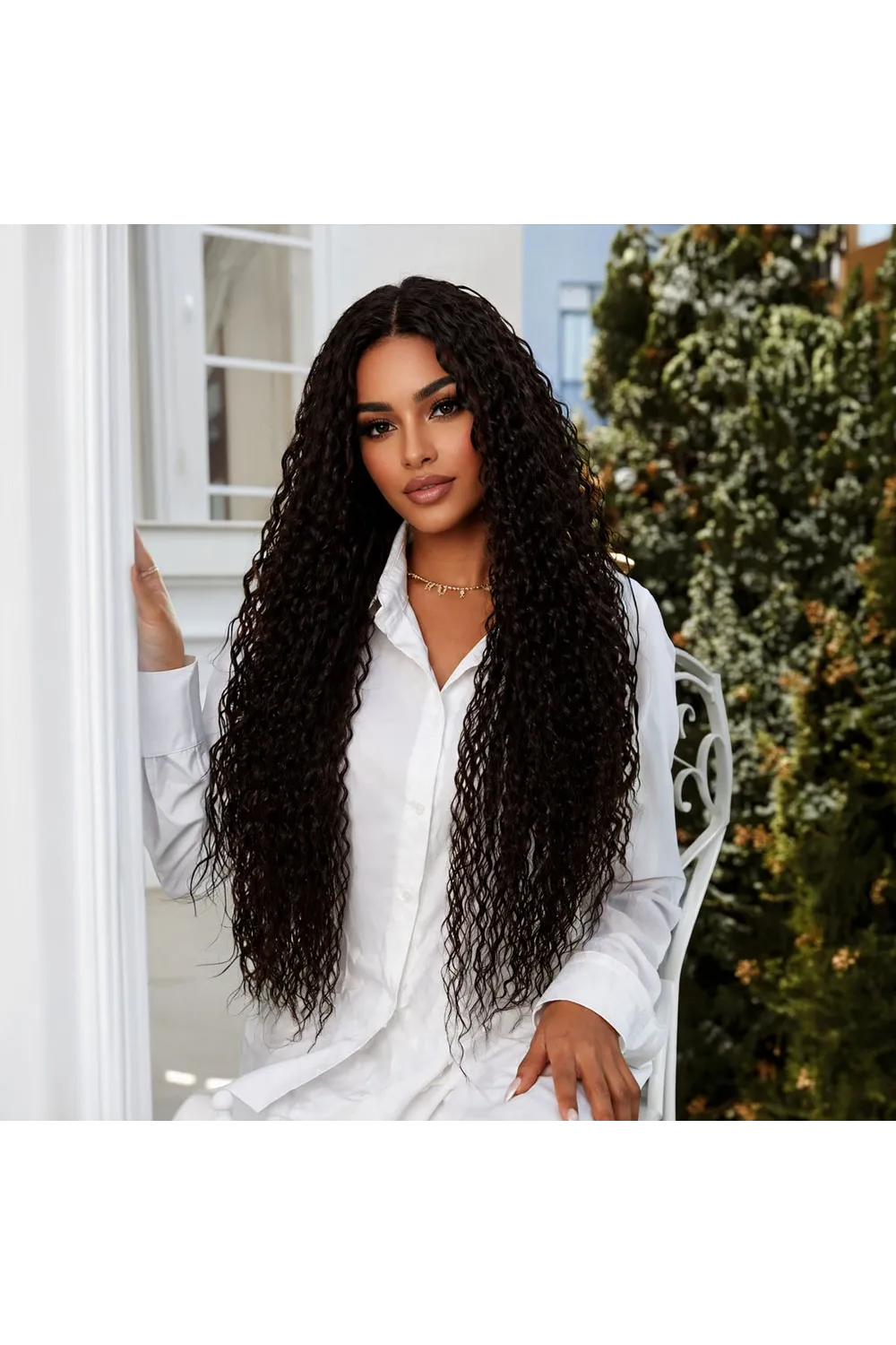 Afro Dalga Fiber Sentetik Tül Peruk - Koyu Kestane