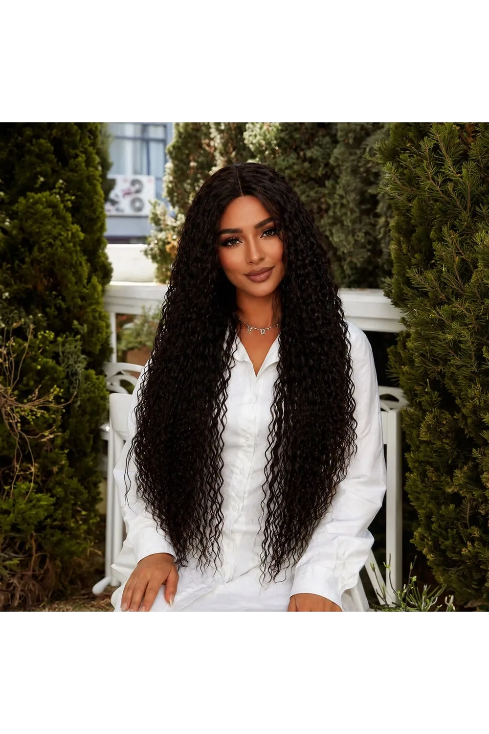 Afro Dalga Fiber Sentetik Tül Peruk - Koyu Kestane