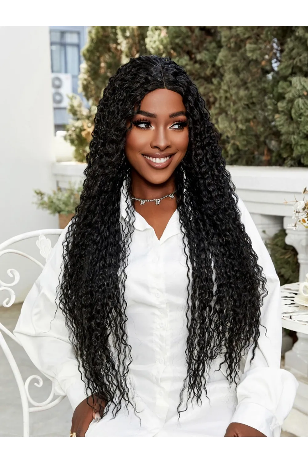 Afro Dalga Fiber Sentetik Tül Peruk - Siyah