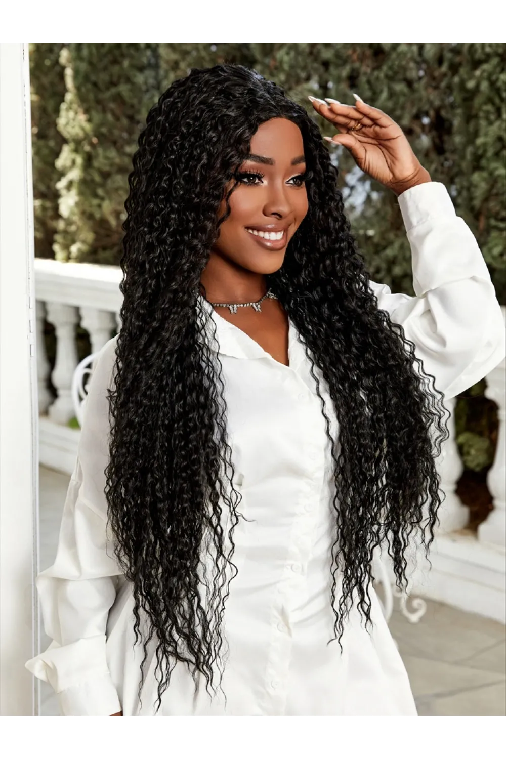 Afro Dalga Fiber Sentetik Tül Peruk - Siyah