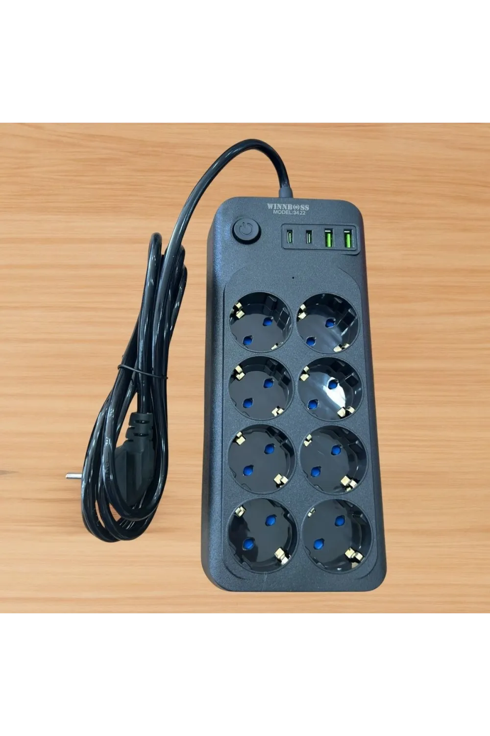 ieg™  Akım Korumalı Termal Uzatma Kablosu – 8 Priz, 2 USB ve 2 Type-C Girişli, Güçlü Çoklu Priz