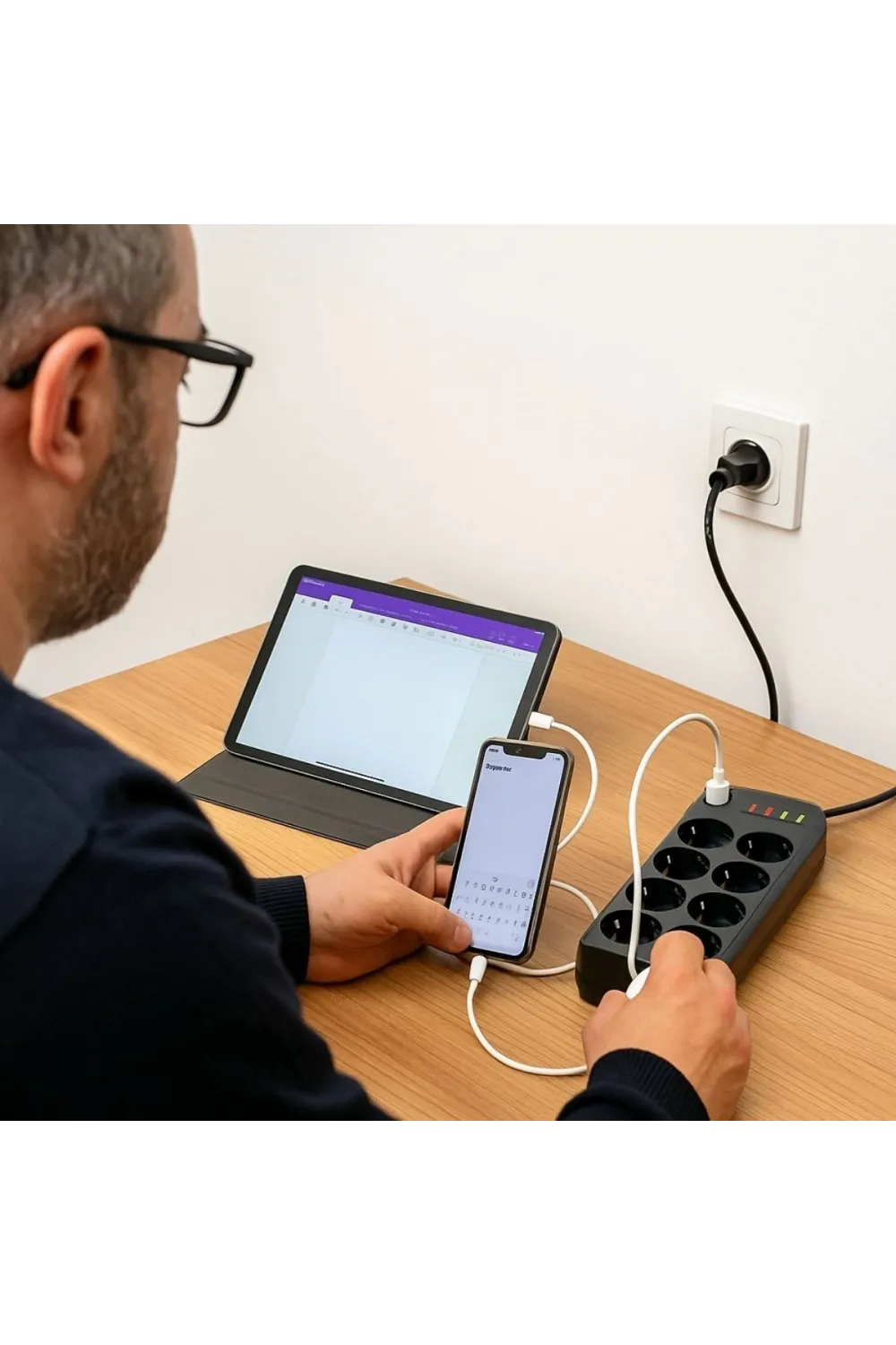 ieg™  Akım Korumalı Termal Uzatma Kablosu – 8 Priz, 2 USB ve 2 Type-C Girişli, Güçlü Çoklu Priz