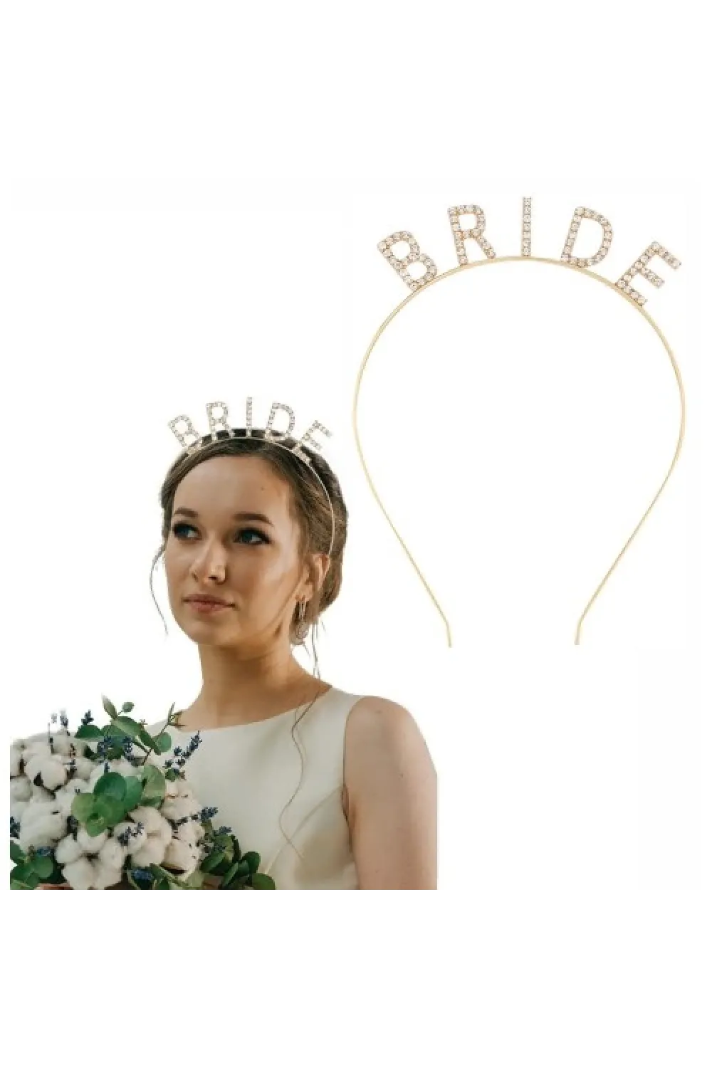 Altın Gold Renk Bekarlığa Veda Kristal Taş Bride Tacı İthal