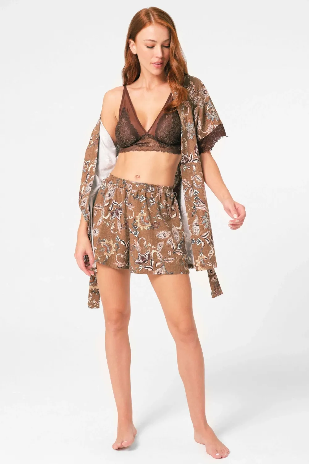 ieg™ Anıl 5799 Bayan Sabahlık, Bralet Ve Şort Takım
